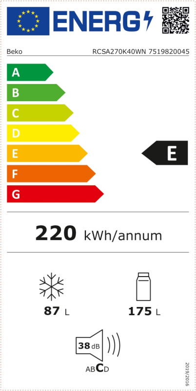 Ledusskapis BEKO RCSA270K40WN