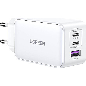 Зарядное устройство Ugreen UGREEN 15339 Сетевое зарядное устройство Nexode, 2xUSB-C, USB-A 3.0, PD3.0, QC4.0, GaN, 65 Вт (белое)