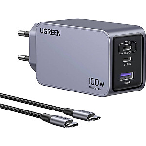 Lādētājs Ugreen UGREEN Nexode Pro 100W GaN USB-A lādētājs, 2xUSB-C pelēks