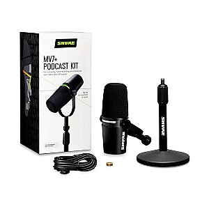 Shure MV7+-K-BNDL — lekciju/vokālais mikrofons ar XLR/USB-C savienotāju, melns + GATOR galda statīvs