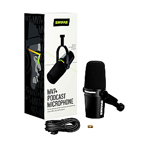 Shure MV7+-K lekciju/vokālais mikrofons ar XLR/USB-C savienotāju, melns