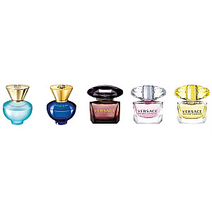 НАБОР МИНИАТЮР VERSACE Crystal Noir EDT 5 мл + Dylan Turquoise EDT 5 мл + Yellow Diamond EDT 5 мл + Bright Crystal 5 мл + Pour Femme Dylan Blue Parfum 5 мл