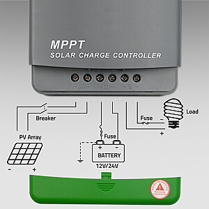 Solarny regulator ładowania MPPT z czujnikiem temperatury  20A | 12V / 24V | LCD | 2 x USB 