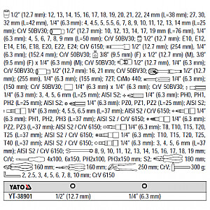 Instrumentu komplekts 1/4'', 1/2'' (122gab.) YT-38901 YATO