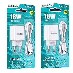 KAKUSIGA KSC-917 lādētājs | 18W | 3A + USB-C kabelis 1m balts