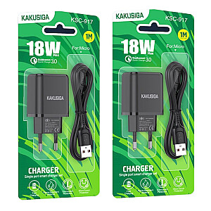 KAKUSIGA KSC-917 lādētājs | 18W | 3A + USB-C kabelis 1m melns