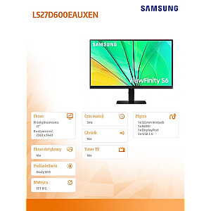 Monitor 27 cale ViewFinity S60D IPS 2560x1440 WQHD 16:9 1xHDMI 1xDP 3xUSB 3.0 5ms PinP/PbyP 100Hz HAS+PIV płaski 3YOn-Site