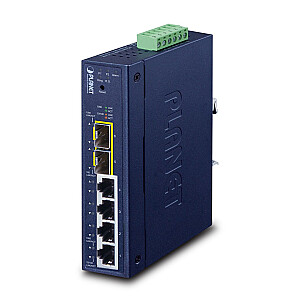 PLANET Industrial L2/L4 4 portu pārvaldīts L2/L4 Gigabit Ethernet (10/100/1000) zils