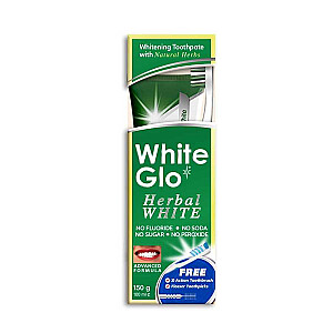 WHITE GLO SET Herbal White Toothpaste augu zobu pasta 100 ml + zobu birste 