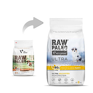 RAW PALEO Ultra Medium&Large Puppy Turkey - sausā barība kucēniem - 2 kg