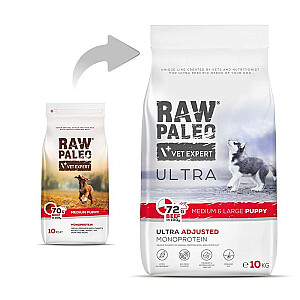 RAW PALEO Ultra Medium&Large Puppy Beef - sausā barība kucēniem - 10 kg