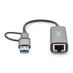 Vadu tīkla karte USB 3.1 Type C + USB A līdz 1x RJ45 2.5 Gigabit Ethernet 10/100/1000/2500 Mbps