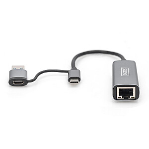 Vadu tīkla karte USB 3.1 Type C + USB A līdz 1x RJ45 2.5 Gigabit Ethernet 10/100/1000/2500 Mbps