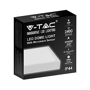 Plafond V-TAC VT-8624SW-SQ surface-mounted 24W LED IP44 30x30cm motion detector 4000K 2400lm (SKU 7667) White