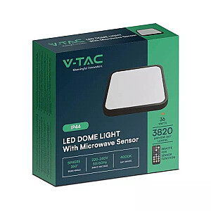 Plafond V-TAC VT-8630S surface-mounted 36W LED IP44 42x42cm motion detector 4000K 3820lm (SKU 76741) Black