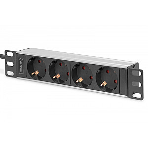 Pagarinātājs skapjiem 10" RACK 4xSchuko, 2m 1xUnischuko, 16A, alumīnijs