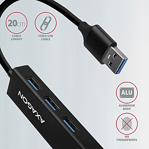 HMA-GL3A Multiport Hub, 3 USB-A + GLAN porti, USB3.2 Gen 1, metāls, 20 cm USB-A kabelis