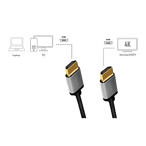 Кабель HDMI 4K/60Гц, алюминий 1м Черный