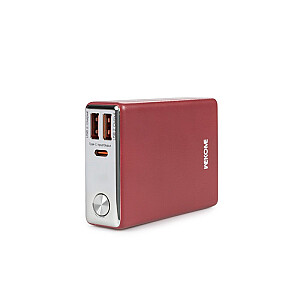 Power Bank 10000 mAh īpaši ātra uzlāde USB-C PD 20W + 2x USB-A QC3.0 22.5W Czerwony