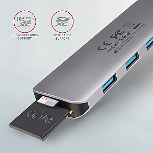 HMC-HCR3A Wieloportowy centrmezgls: 3 porti USB-A + HDMI + SD/microSD, USB-C 3.2 Gen 1, USB-C kabelis 20 cm garš