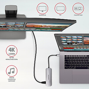 HMC-HCR3A Wieloportowy centrmezgls: 3 porti USB-A + HDMI + SD/microSD, USB-C 3.2 Gen 1, USB-C kabelis 20 cm garš