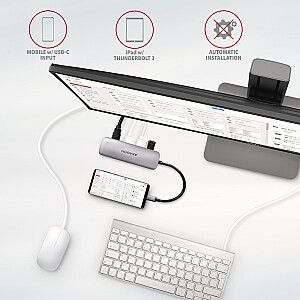 HMC-HCR3A Wieloportowy centrmezgls: 3 porti USB-A + HDMI + SD/microSD, USB-C 3.2 Gen 1, USB-C kabelis 20 cm garš