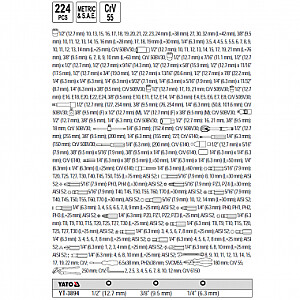 Набор инструментов 1/4 '', 1/2 '', 3/8 '' (224шт.) YT-38941 YATO