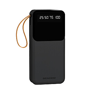 SENDEM P402 powerbank 20000 mAh | 2,4A | LED | iebūvēti USB-C, Lightning, Micro USB kabeļi | melns