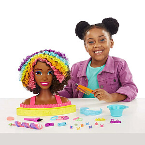 BARBIE STYLING HEAD NEON RAINBOW CURLY HAIR HMD79