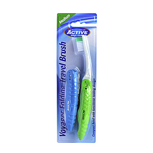 ACTIVE ORAL CARE Kelioniniai dantų šepetėliai Voyager Folding Travel Brush Medium 2 vnt.