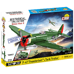 COBI 5736 Historic Otrā pasaules kara P-47 Thunderbolt Fighter kolekcija + Executive Edition tankkuģa piekabe 567 ķieģeļi