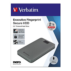 Внешний накопитель Verbatim 2 ТБ Executive FingerPrint Secure 2,5&quot; USB-C 3.0 со сканером отпечатков пальцев