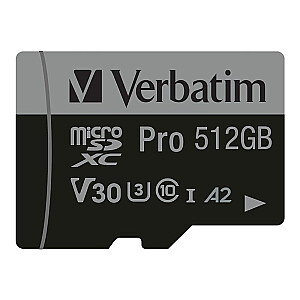 Verbatim Pro U3 512 GB microSDXC atmiņas karte (melna, 10. klase, UHS-I (U3), V30, 4K UHD)