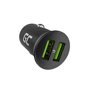 Green Cell GC CADM-GC-36AA - USB-Ladegeraet 36 Вт 2x USB-A черный Фонарик, GPS, Наушники, Мобильный телефон, Навигатор, Другое, Портативная колонка, Внешний аккумулятор, Смартфон, Умные часы, Планшет, Телефон, Универсальный черный прикуриватель Быстрая зарядка Авто, 