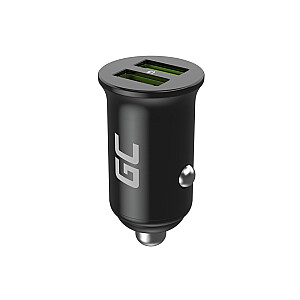 Green Cell GC CADM-GC-36AA - USB-Ladegeraet 36 W 2x USB-A melns lukturītis, GPS, Austiņas, Mobilais telefons, Navigators, Cits, Pārnēsājams skaļrunis, Barošanas banka, Viedtālrunis, Viedpulkstenis, Planšetdators, Telefons, Universāla melna cigarete vieglāka ātrās uzlādes automātiskā uzlāde, 