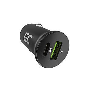 Green Cell GC CADM-GC-38AC - USB lādētājs 38 W 1x USB-C USB-A melns lukturītis, GPS, Austiņas, Mobilais telefons, Navigators, Cits, Pārnēsājams skaļrunis, Barošanas banka, Viedtālrunis, Viedpulkstenis, Planšetdators, Universāla melna cigarete šķiltavas Ātra uzlāde Automātiska, Iekštelpu