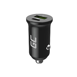 Green Cell GC CADM-GC-38AC - USB lādētājs 38 W 1x USB-C USB-A melns lukturītis, GPS, Austiņas, Mobilais telefons, Navigators, Cits, Pārnēsājams skaļrunis, Barošanas banka, Viedtālrunis, Viedpulkstenis, Planšetdators, Universāla melna cigarete šķiltavas Ātra uzlāde Automātiska, Iekštelpu