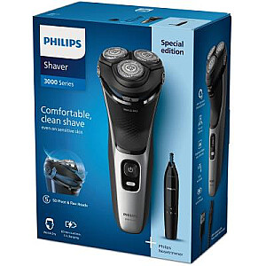 Бритва Philips S3143 02 серии 3000 с триммером для носа серебристо-черная (S3143/02)