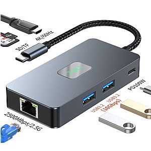 Adapter USB C (7w1) HDMIx2 USB SD/TF RJ45 PD