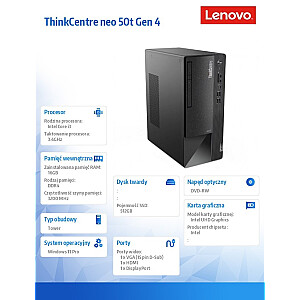 Komputer ThinkCentre Neo 50t G4 TWR 12JB005KPB W11Pro i3-13100/16GB/512GB/INT/DVD/3Y OS 