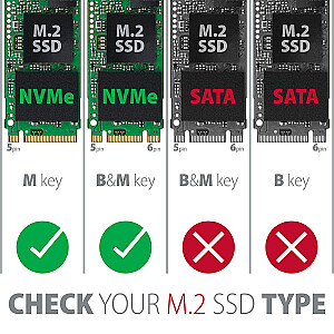 EEM2-UB2 Внешний алюминиевый корпус, USB-C 3.2 Gen 2 — твердотельный накопитель M.2 NVMe, длина от 42 до 80 мм, черный