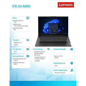 Laptop V15 G4 82YU00UPPB W11Home 7520U/16GB/512GB/AMD Radeon/15.6/FHD/Black/3YRS OS 