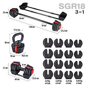 SGR18 PRO SET 3IN1 ADJUSTABLE DUMBBELL SET 41 KG HMS