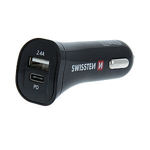 Swissten Power Delivery Auto Lādētājs 12 / 24V / 2.4A / 30W + Micro USB vads 1.5m