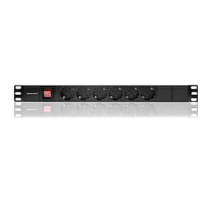 Pagarinātājs RACK 1U skapim | 16A | Tālvadības pults | 6xSCHUKO | 2 m