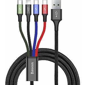 Baseus USB kabelis Baseus USB kabelis 4in1 Lightning / 2x USB Type C / Micro Usb kabelis 3.5a neilona pinums 1.2m melns (ca1t4-b01)