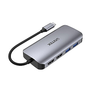 UNITEK ACTIVE HUB USB-C 2X HDMI,SD,4K,RJ45,PD 100W