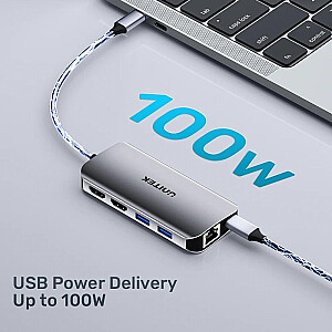 UNITEK ACTIVE HUB USB-C 2X HDMI,SD,4K,RJ45,PD 100W