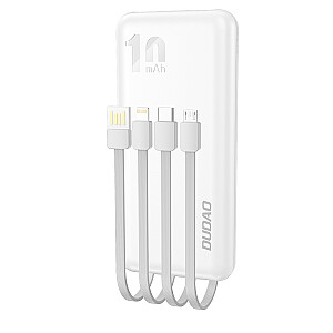 Dudao K6Pro Universāla 10000mAh barošanas banka ar USB kabeli, USB Type C, Lightning balta (K6Pro-white)