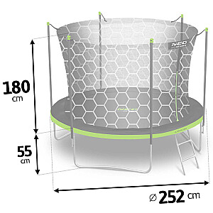 8 pēdu (252 cm) dārza batuts ar iekšējo tīklu un neo-sporta kāpnēm.